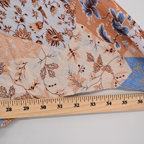 DOE‎ AND RAE Cardigan Womens Sz L Blue Floral Patchwork Dolman Sleeve Open Front - Picture 12 of 13